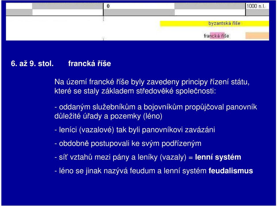 společnosti: - oddaným služebníkům a bojovníkům propůjčoval panovník důležité úřady a pozemky (léno) -