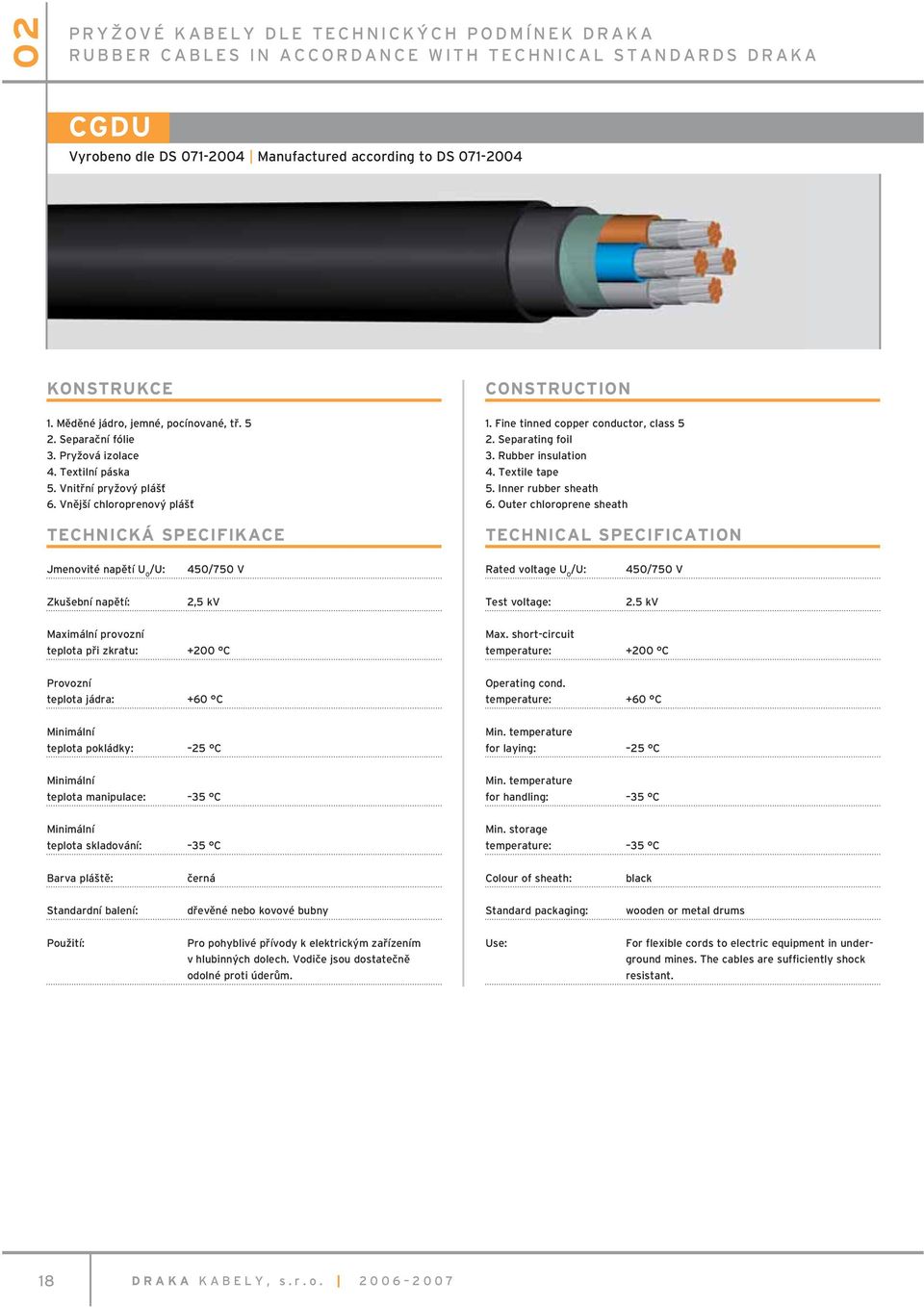 Fine tinned copper conductor, class 5 2. Separating foil 3. Rubber insulation 4. Textile tape 5. Inner rubber sheath 6.