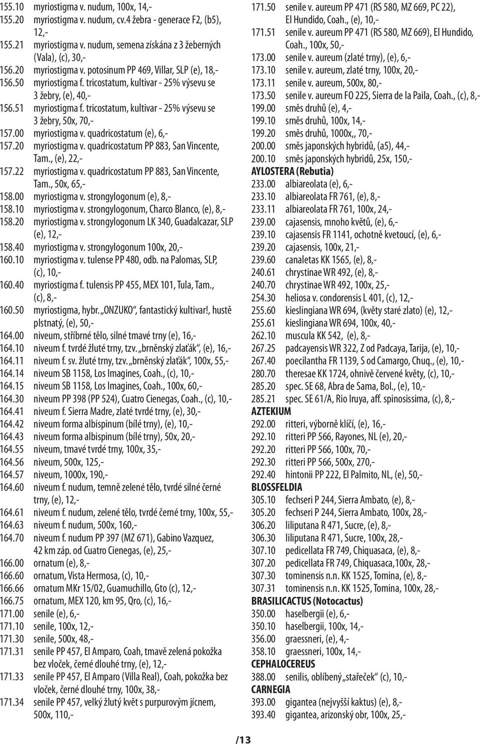 tricostatum, kultivar - 25% výsevu se 3 žebry, 50x, 70,- 157.00 myriostigma v. quadricostatum (e), 6,- 157.20 myriostigma v. quadricostatum PP 883, San Vincente, Tam., (e), 22,- 157.22 myriostigma v.