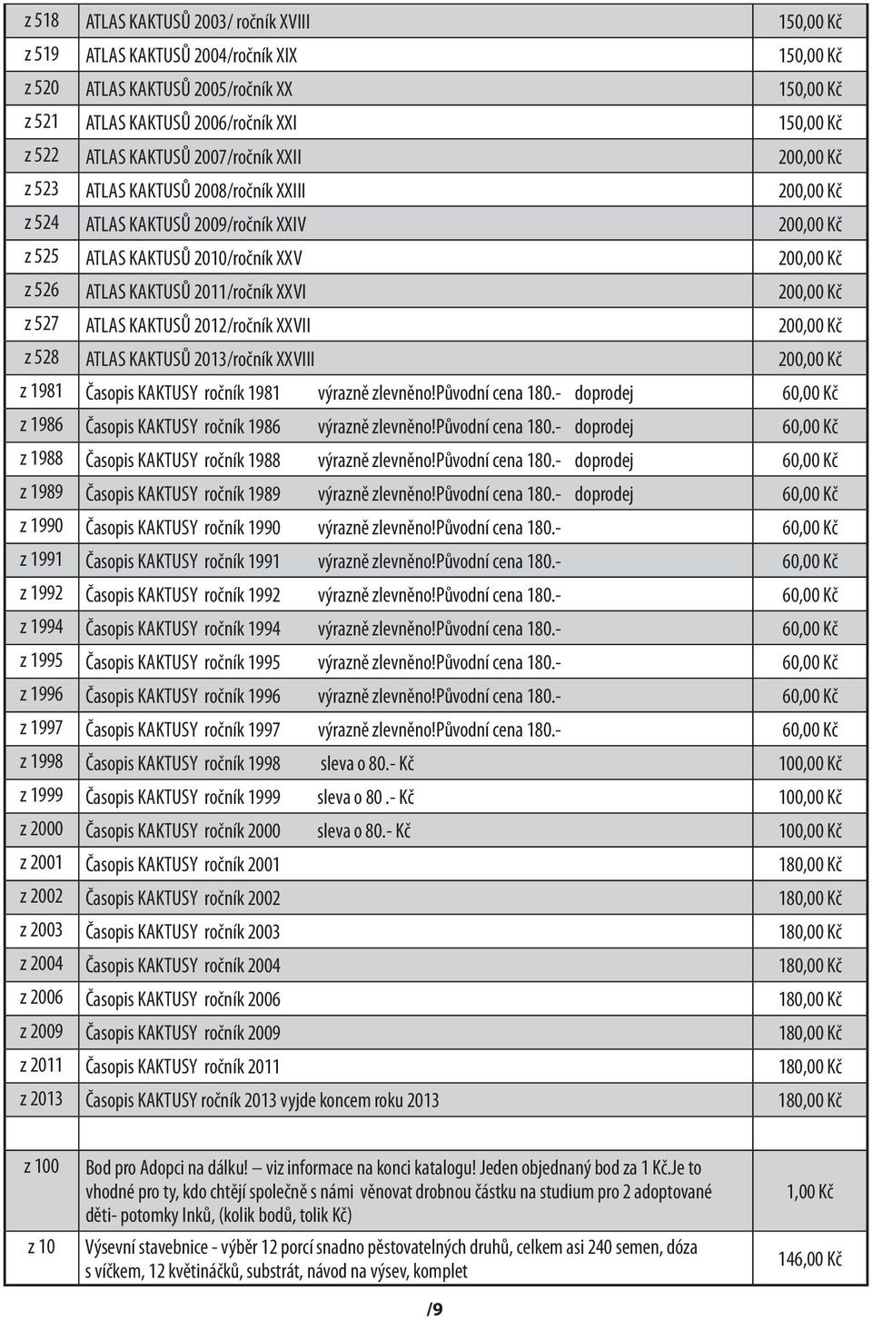 2011/ročník XXVI 200,00 Kč z 527 ATLAS KAKTUSŮ 2012/ročník XXVII 200,00 Kč z 528 ATLAS KAKTUSŮ 2013/ročník XXVIII 200,00 Kč z 1981 Časopis KAKTUSY ročník 1981 výrazně zlevněno!původní cena 180.