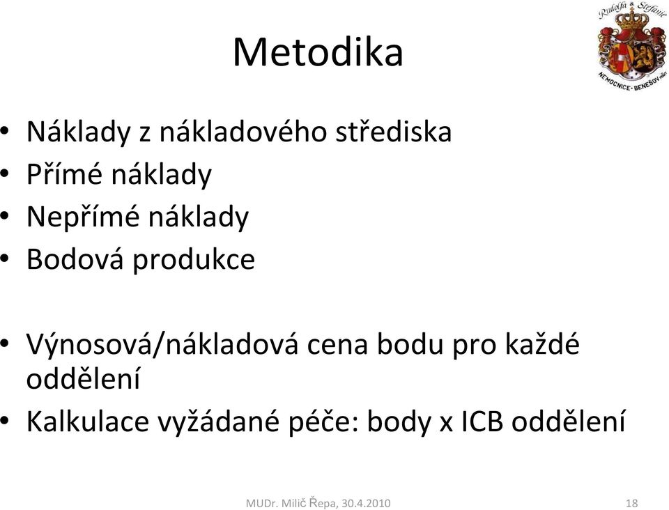 Výnosová/nákladová cena bodu pro každé