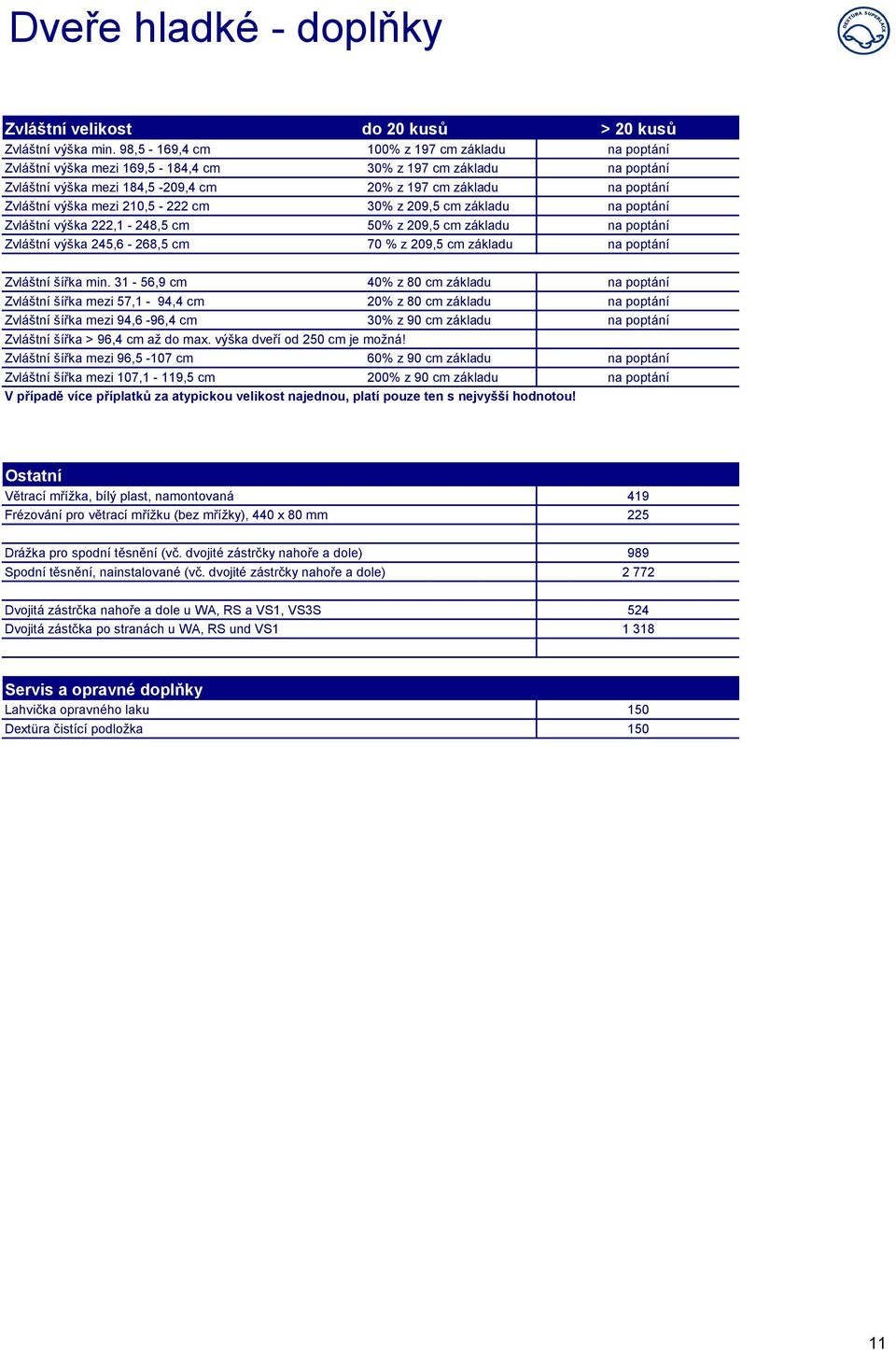 mezi 210,5-222 cm 30% z 209,5 cm základu na poptání Zvláštní výška 222,1-248,5 cm 50% z 209,5 cm základu na poptání Zvláštní výška 245,6-268,5 cm 70 % z 209,5 cm základu na poptání Zvláštní šířka min.