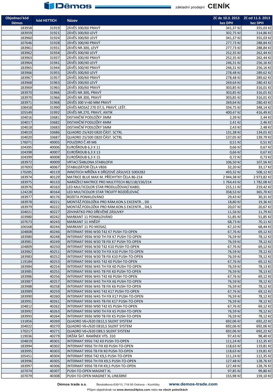 300, LEVÝ 277,73 Kč 288,84 Kč 183962 31934 ZÁVĚS 300/40 LEVÝ 252,35 Kč 262,44 Kč 183963 31937 ZÁVĚS 300/40 PRAVÝ 252,35 Kč 262,44 Kč 183964 31941 ZÁVĚS 300/40 LEVÝ 246,31 Kč 256,16 Kč 183965 31944