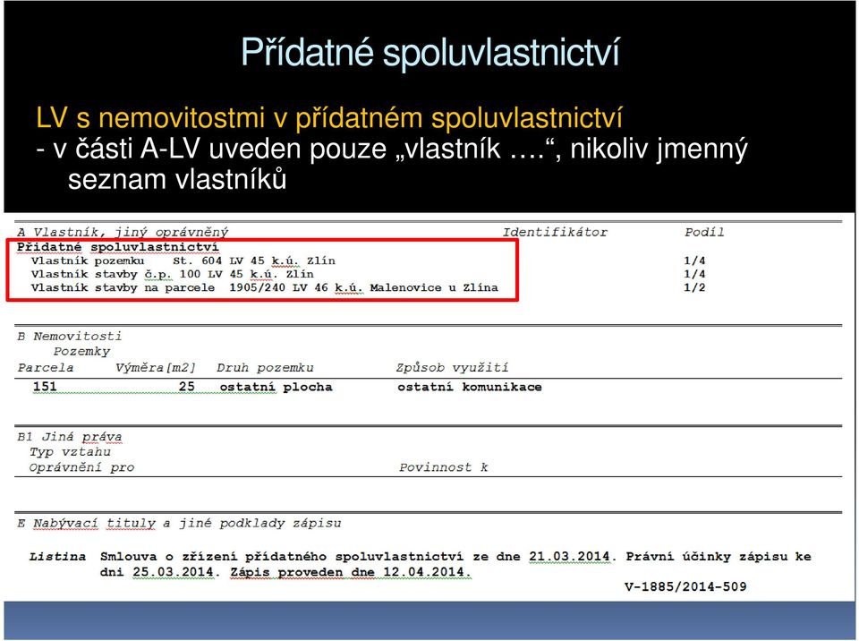 spoluvlastnictví - v části A-LV