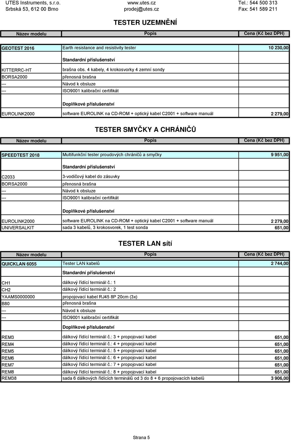 proudových chráničů a smyčky 9 951,00 Návod k obsluze UNIVERSALKIT software EUROLINK na CD-ROM + optický kabel C2001 + software manuál 2 279,00 sada 3 kabelů, 3 krokosvorek, 1 test sonda 651,00