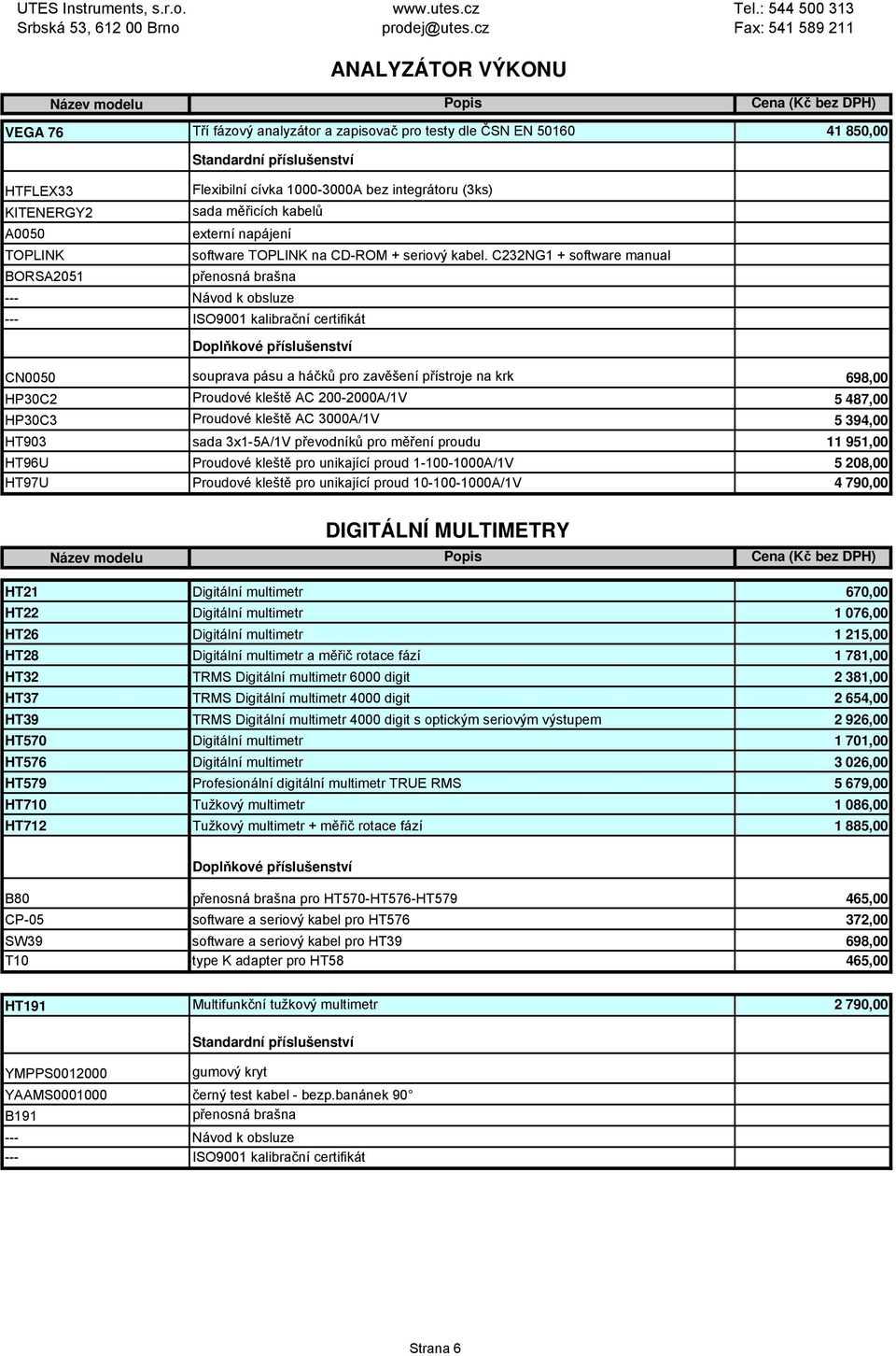 C232NG1 + software manual BORSA2051 Návod k obsluze HT903 HT97U souprava pásu a háčků pro zavěšení přístroje na krk Proudové kleště AC 200-2000A/1V Proudové kleště AC 3000A/1V sada 3x1-5A/1V