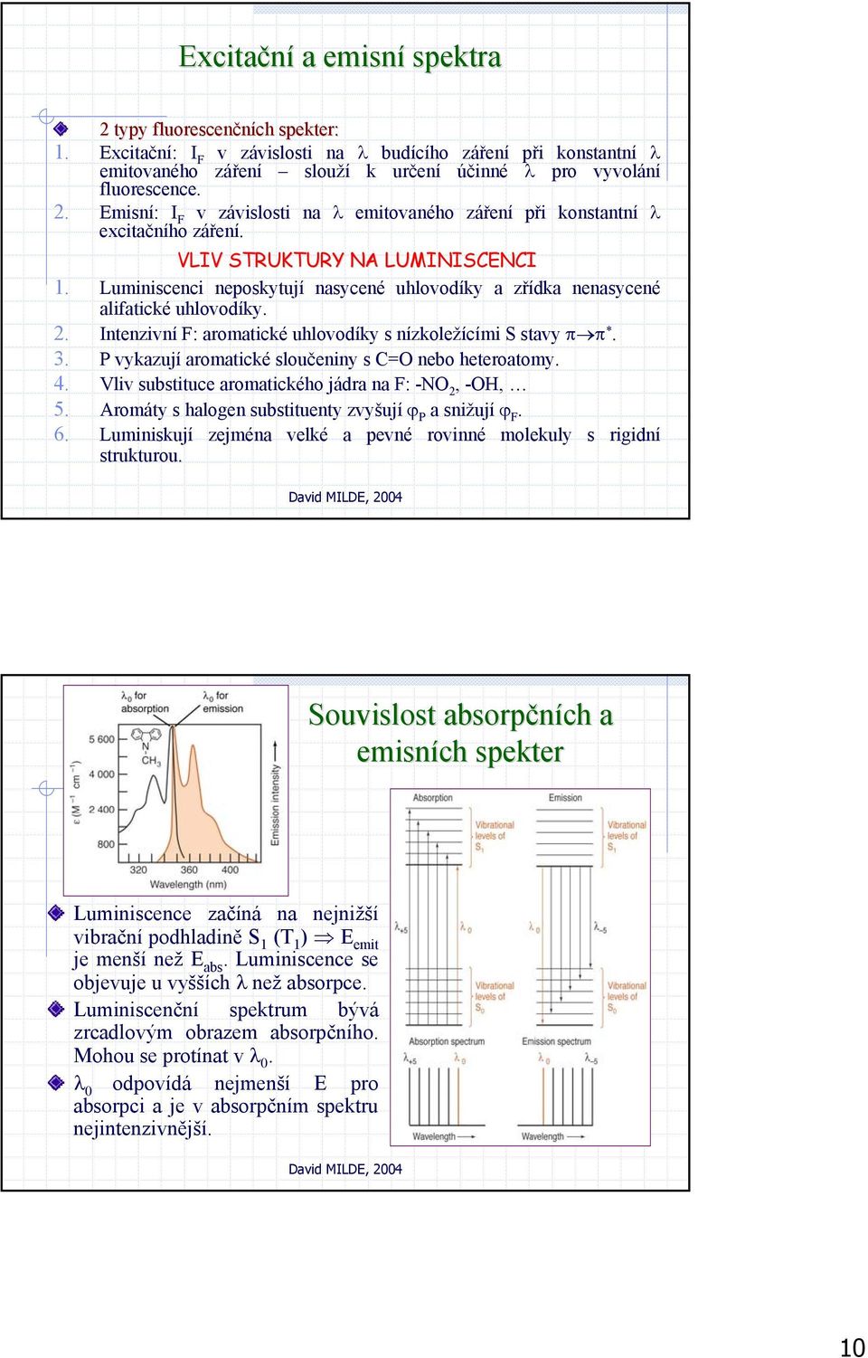 Luminiscenci neposkytují nasycené uhlovodíky a zřídka nenasycené alifatické uhlovodíky. 2. Intenzivní F: aromatické uhlovodíky s nízkoležícími S stavy π π *. 3.