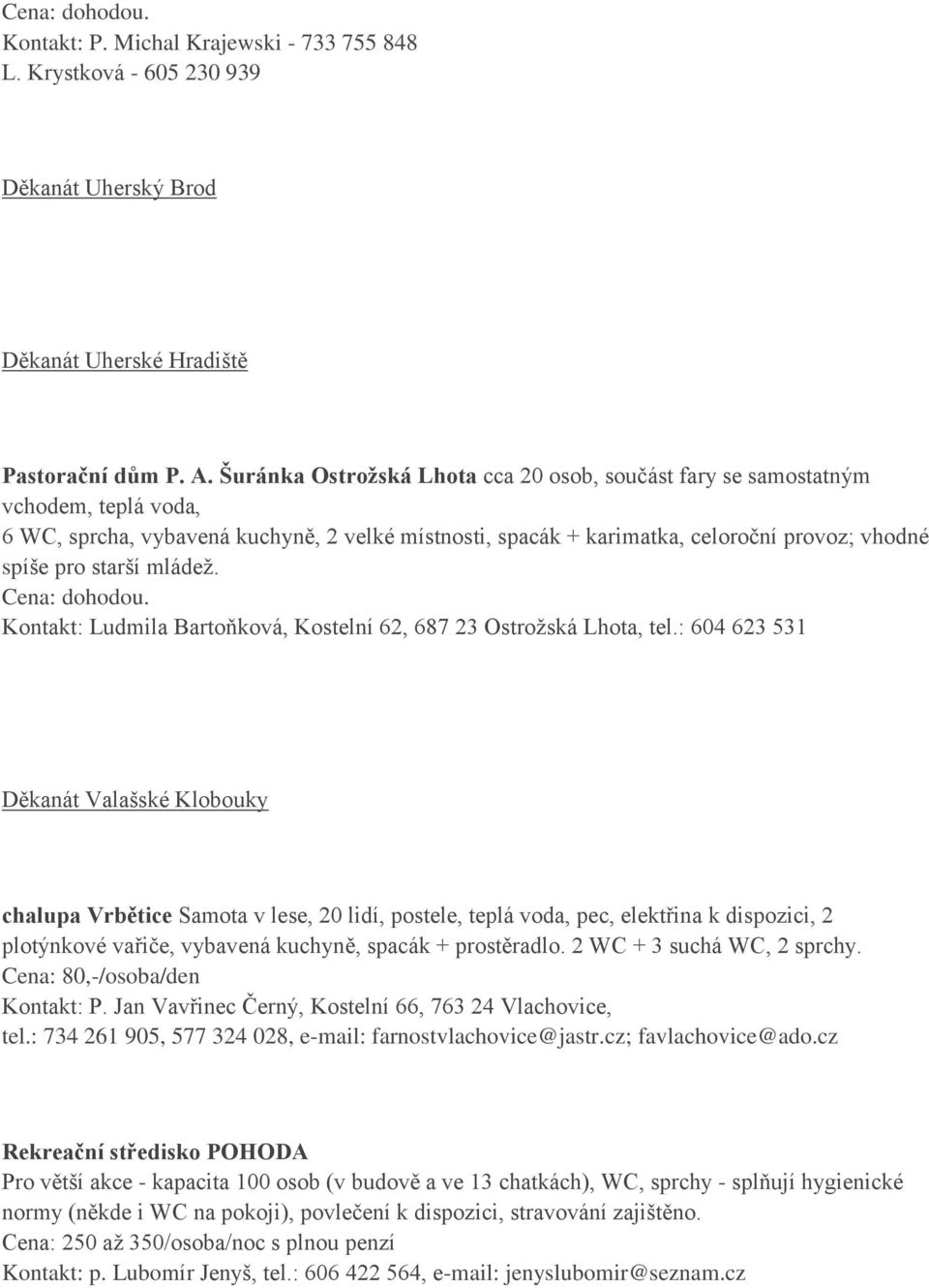 mládež. Cena: dohodou. Kontakt: Ludmila Bartoňková, Kostelní 62, 687 23 Ostrožská Lhota, tel.