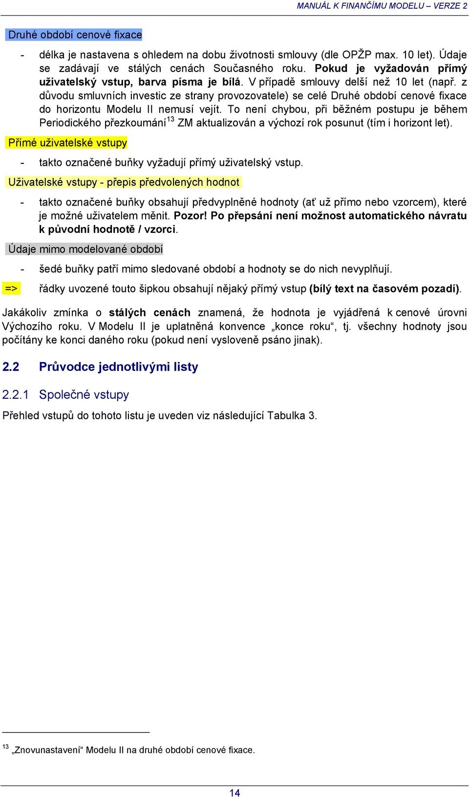 z důvodu smluvních investic ze strany ) se celé Druhé období cenové fixace do horizontu Modelu II nemusí vejít.