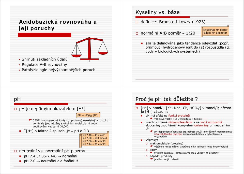 ph je nepřímým ukazatelem [H ] ph = log 10 [H ] CAVE! Hydrogenové ionty (tj.