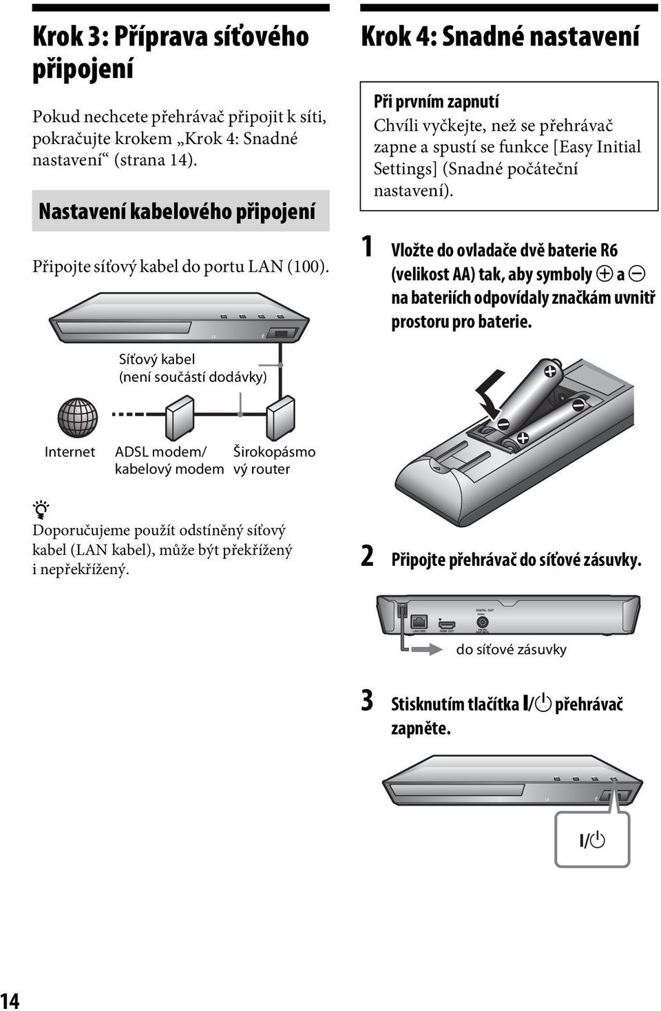 Krok 4: Snadné nastavení Při prvním zapnutí Chvíli vyčkejte, než se přehrávač zapne a spustí se funkce [Easy Initial Settings] (Snadné počáteční nastavení).