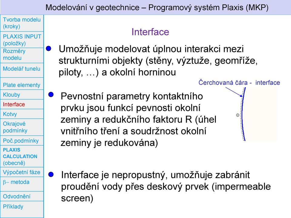 okolní horninou Pevnostní parametry kontaktního prvku jsou funkcí pevnosti okolní zeminy a redukčního