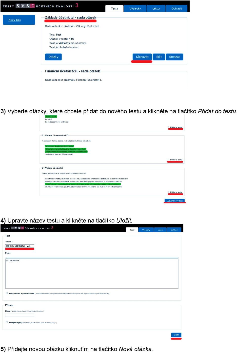 4) Upravte název testu a klikněte na tlačítko