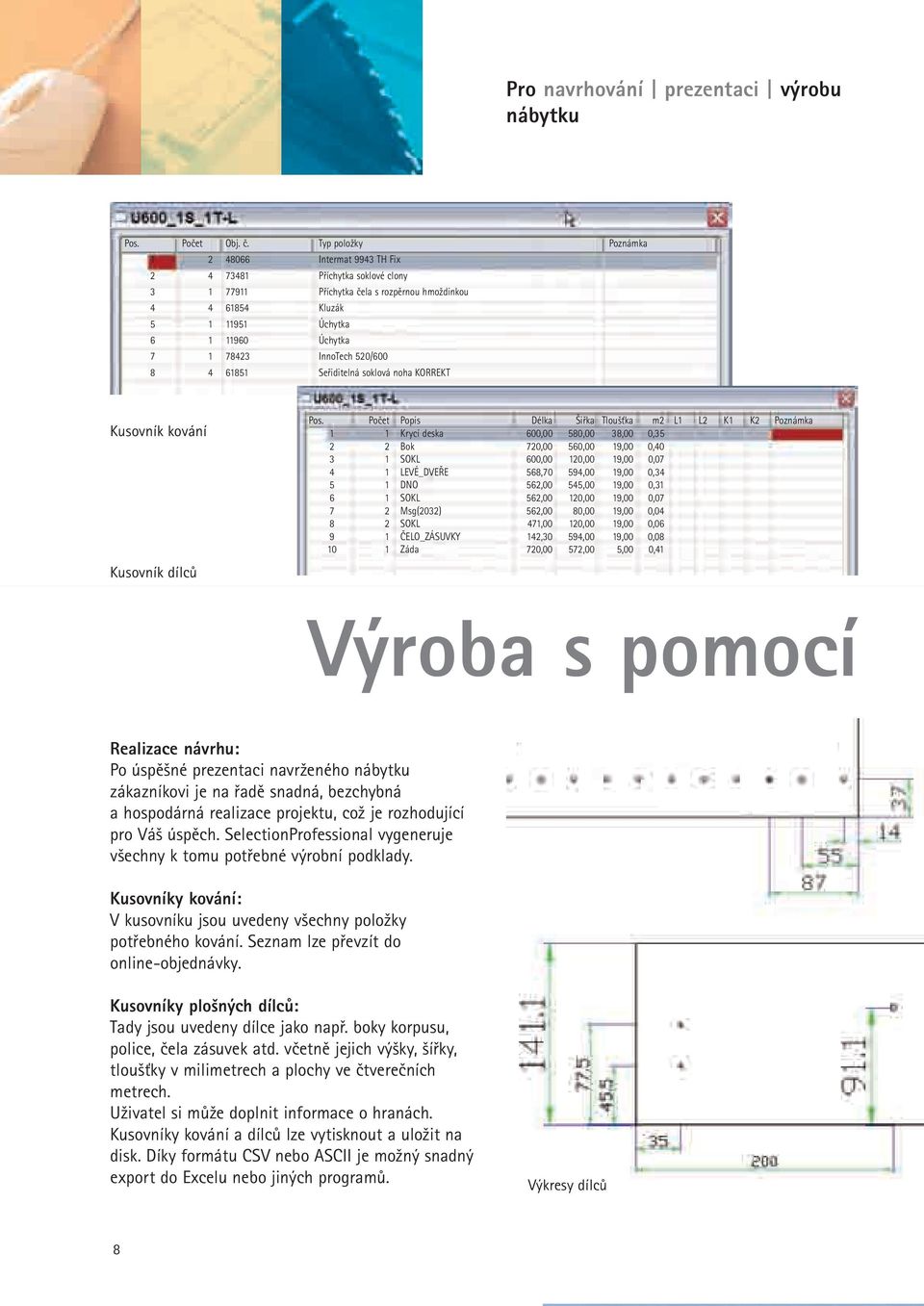 InnoTech 520/600 8 4 61851 Seřiditelná soklová noha KORREKT Kusovník kování Kusovník dílců Pos.