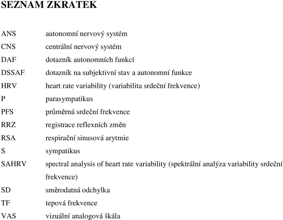 parasympatikus průměrná srdeční frekvence registrace reflexních změn respirační sinusová arytmie sympatikus spectral analysis of