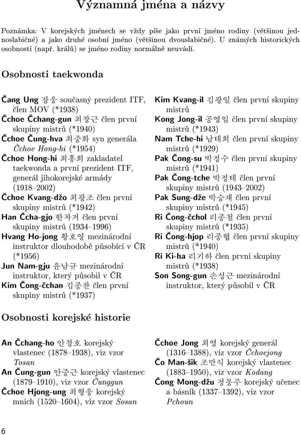 Osobnosti taekwonda Èang Ung 장웅 souèasný prezident ITF, èlen MOV (*1938) Èchoe Èchang-gun 최창근 èlen první skupiny mistrù (*1940) Èchoe Èung-hva 최중화 syn generála Èchoe Hong-hi (*1954) Èchoe Hong-hi 최홍희
