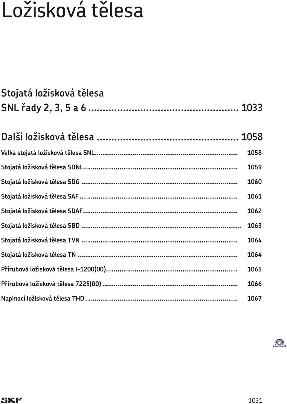 .. 1061 Stojatá ložisková tělesa SDAF... 1062 Stojatá ložisková tělesa SBD... 1063 Stojatá ložisková tělesa TVN.