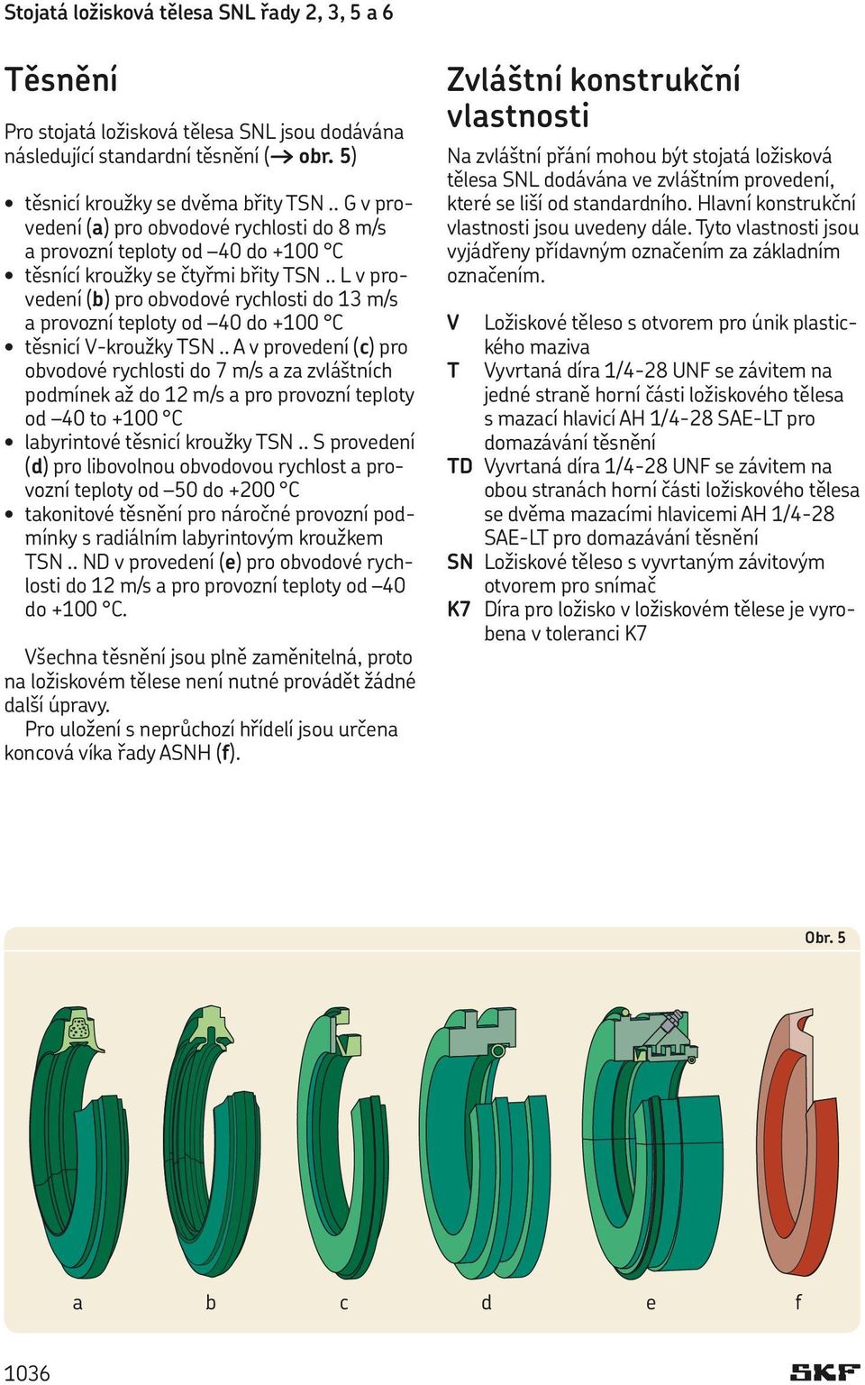 . L v provedení (b) pro obvodové rychlosti do 13 m/s a provozní teploty od 40 do +100 C těsnicí V-kroužky TSN.