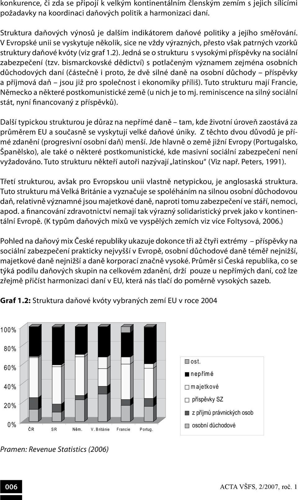 V Evropské unii se vyskytuje několik, sice ne vždy výrazných, přesto však patrných vzorků struktury daňové kvóty (viz graf 1.2). Jedná se o strukturu s vysokými příspěvky na sociální zabezpečení (tzv.