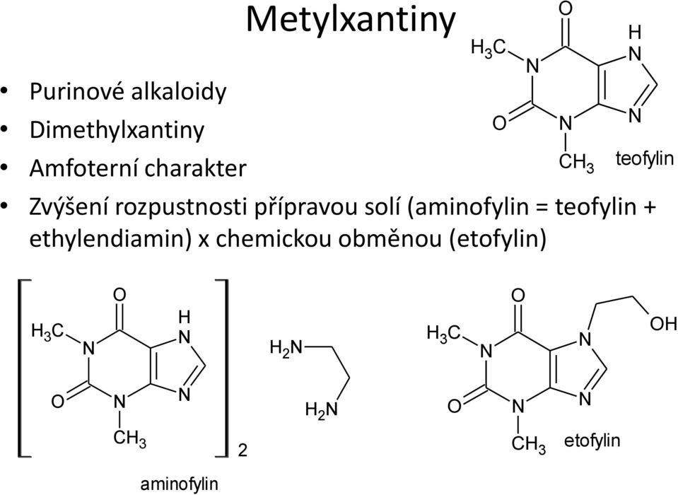 (aminofylin = teofylin + ethylendiamin) x chemickou obměnou