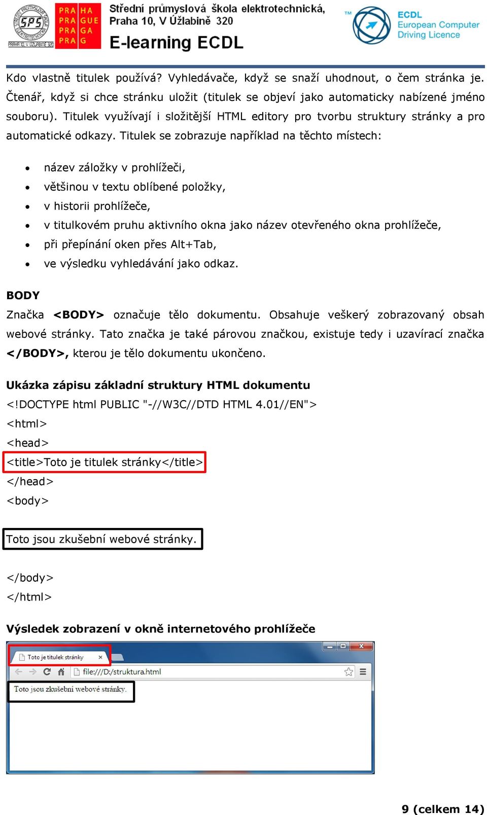 Titulek se zobrazuje například na těchto místech: název záložky v prohlížeči, většinou v textu oblíbené položky, v historii prohlížeče, v titulkovém pruhu aktivního okna jako název otevřeného okna