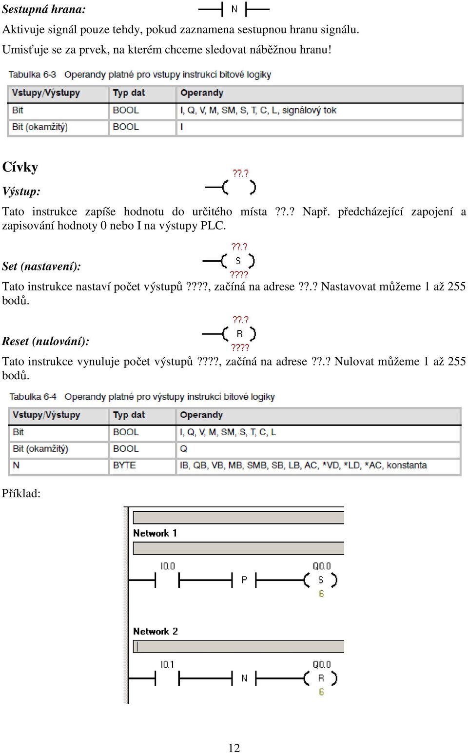 předcházející zapojení a zapisování hodnoty 0 nebo I na výstupy PLC. Set (nastavení): Tato instrukce nastaví počet výstupů?