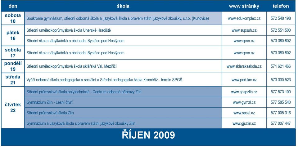 cz 573 380 802 Střední škola nábytkářská a obchodní Bystřice pod Hostýnem www.spsn.cz 573 380 802 Střední uměleckoprůmyslová škola sklářská Val. Meziříčí www.sklarskaskola.