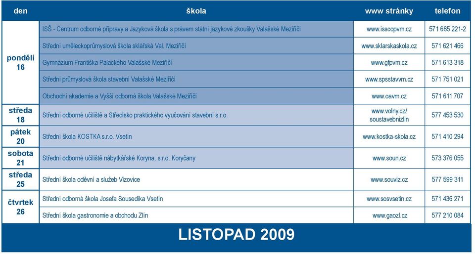 cz 571 751 021 Obchodní akademie a Vyšší odborná škola Valašské Meziříčí www.oavm.cz 571 611 707 18 20 21 25 26 Střední odborné učiliště a Středisko praktického vyučování stavební s.r.o. LISTOPAD 2009 www.