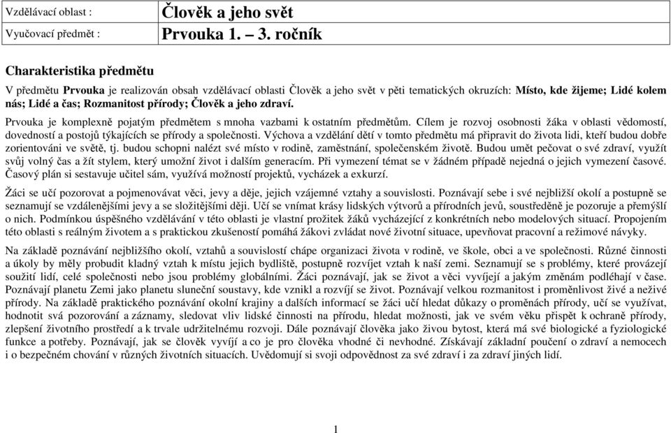 přírody; Člověk a jeho zdraví. Prvouka je komplexně pojatým předmětem s mnoha vazbami k ostatním předmětům.