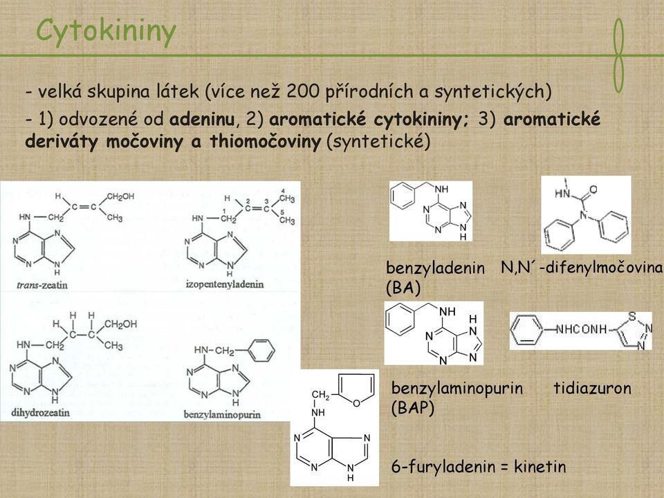 aromatické deriváty močoviny a thiomočoviny (syntetické) benzyladenin
