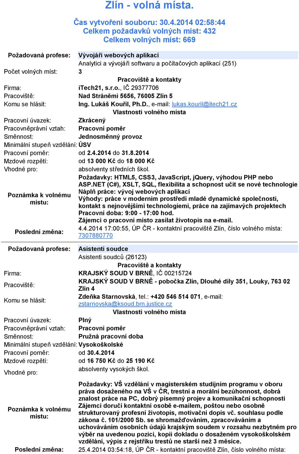 míst: 3 itech21, s.r.o., IČ 29377706 Nad Stráněmi 5656, 76005 Zlín 5 Ing. Lukáš Kouřil, Ph.D., e-mail: lukas.kouril@itech21.