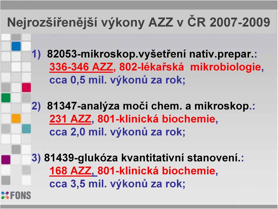 výkonů za rok; 2) 81347-analýza moči chem. a mikroskop.