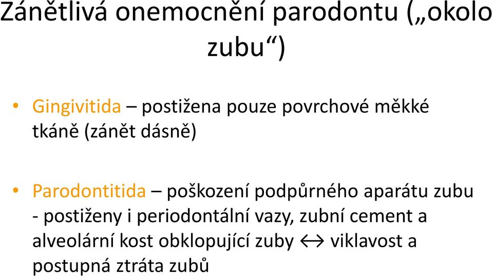 podpůrného aparátu zubu - postiženy i periodontální vazy, zubní