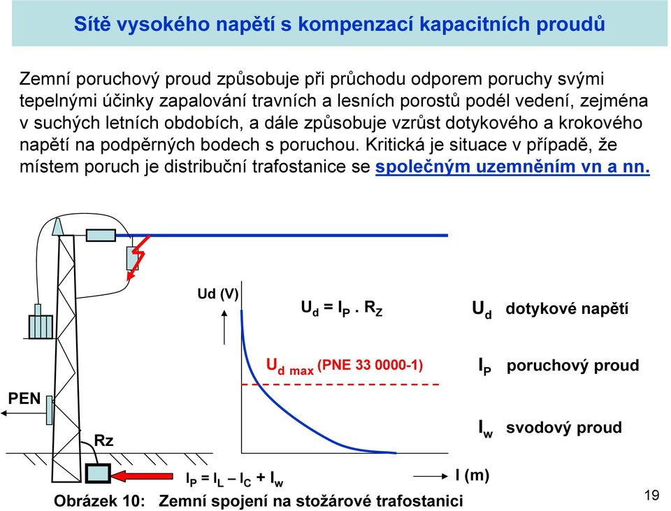 Kritická je situace v případě, že místem poruch je distribuční trafostanice se společným uzemněním vn a nn. Ud (V) U d = I P.