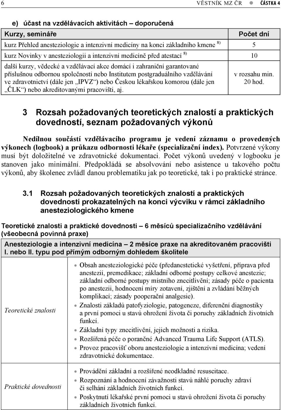 zdravotnictví (dále jen IPVZ ) nebo eskou lékaskou komorou (dále jen LK ) nebo akreditovanými pracovišti, aj. v rozsahu min. 20 hod.