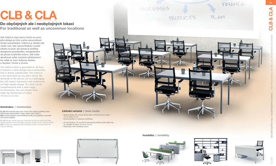 CLB/CLA je ideální stůl všude tam, kde nejsou kladeny vysoké nároky na práci ale přesto je potřeba designově povedeného, nenápadného ale přesto kvalitního řešení.