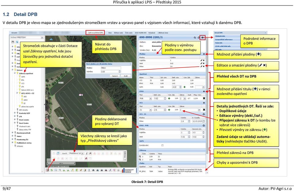 postupu Podrobné informace o DPB Možnost přidání plodiny ( ) Editace a smazání plodiny ( ) Přehled všech DT na DPB Možnost přidání titulu ( zvoleného opatření ) v rámci Plodiny deklarované pro