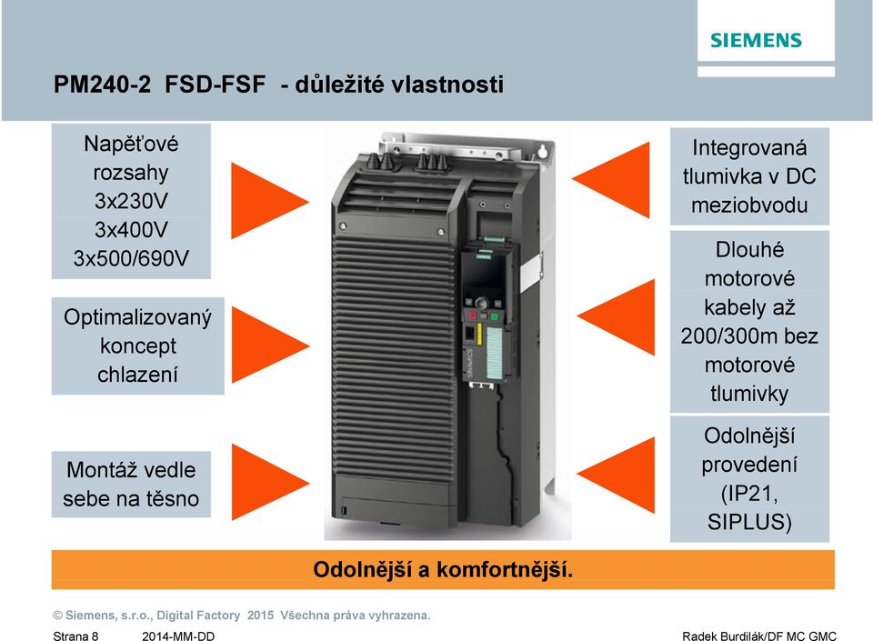 Integrovaná tlumivka v DC meziobvodu Dlouhé motorové kabely až 200/300m bez