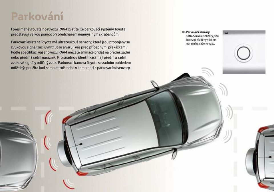 Podle specifikací vašeho vozu RAV4 můžete snímače přidat na přední, zadní nebo přední i zadní nárazník.