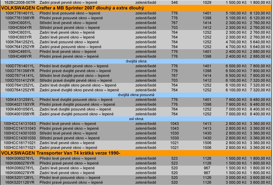 2 300,00 Kč 2 760,00 Kč 100HC604YR Střední pravé pevné okno lepené zelené/šedé 703 1412 2 300,00 Kč 2 760,00 Kč 100HC603YL Zadní levé pevné okno lepené zelené/šedé 764 1252 2 300,00 Kč 2 760,00 Kč