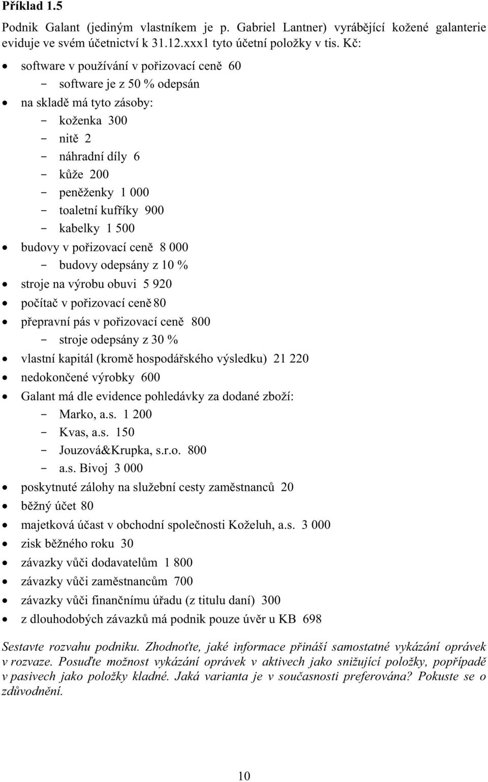 kabelky 1 500 budovy v po izovací cen 8 000 - budovy odepsány z 10 % stroje na výrobu obuvi 5 920 po íta v po izovací cen 80 p epravní pás v po izovací cen 800 - stroje odepsány z 30 % vlastní