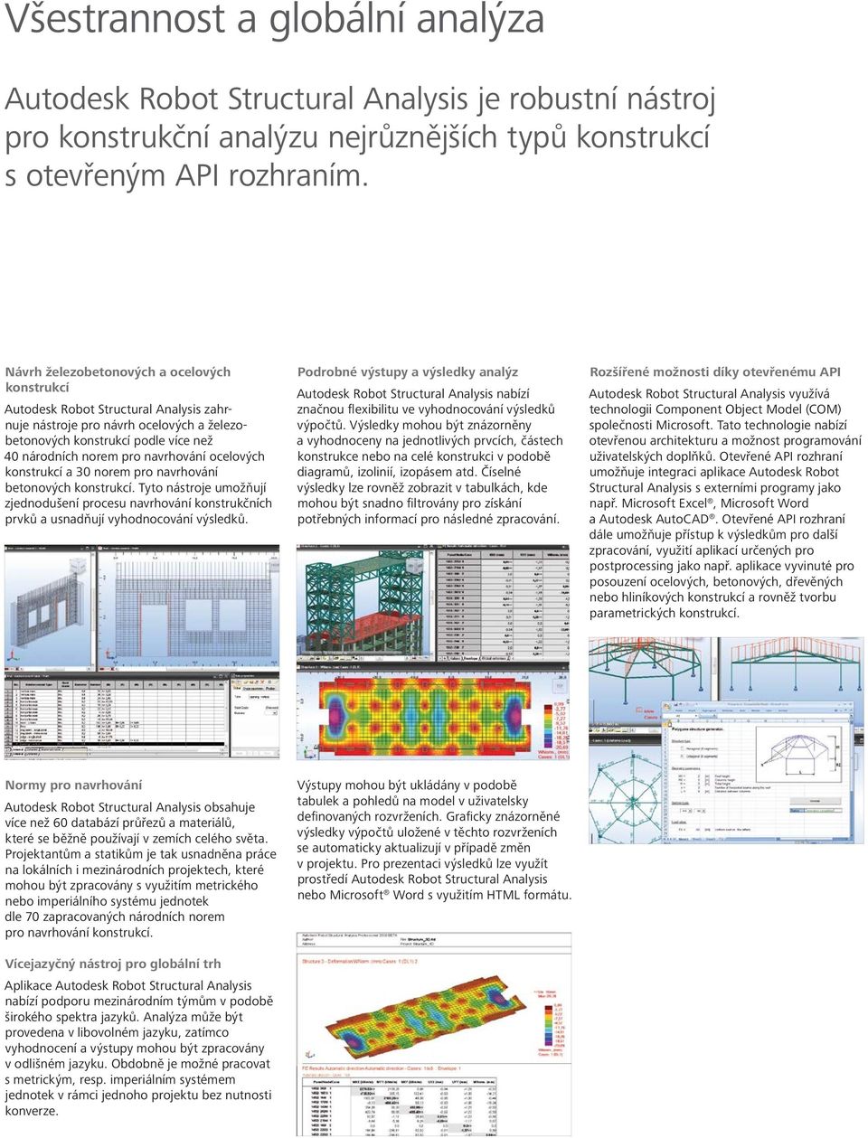 ocelových konstrukcí a 30 norem pro navrhování betonových konstrukcí. Tyto nástroje umožňují zjednodušení procesu navrhování konstrukčních prvků a usnadňují vyhodnocování výsledků.
