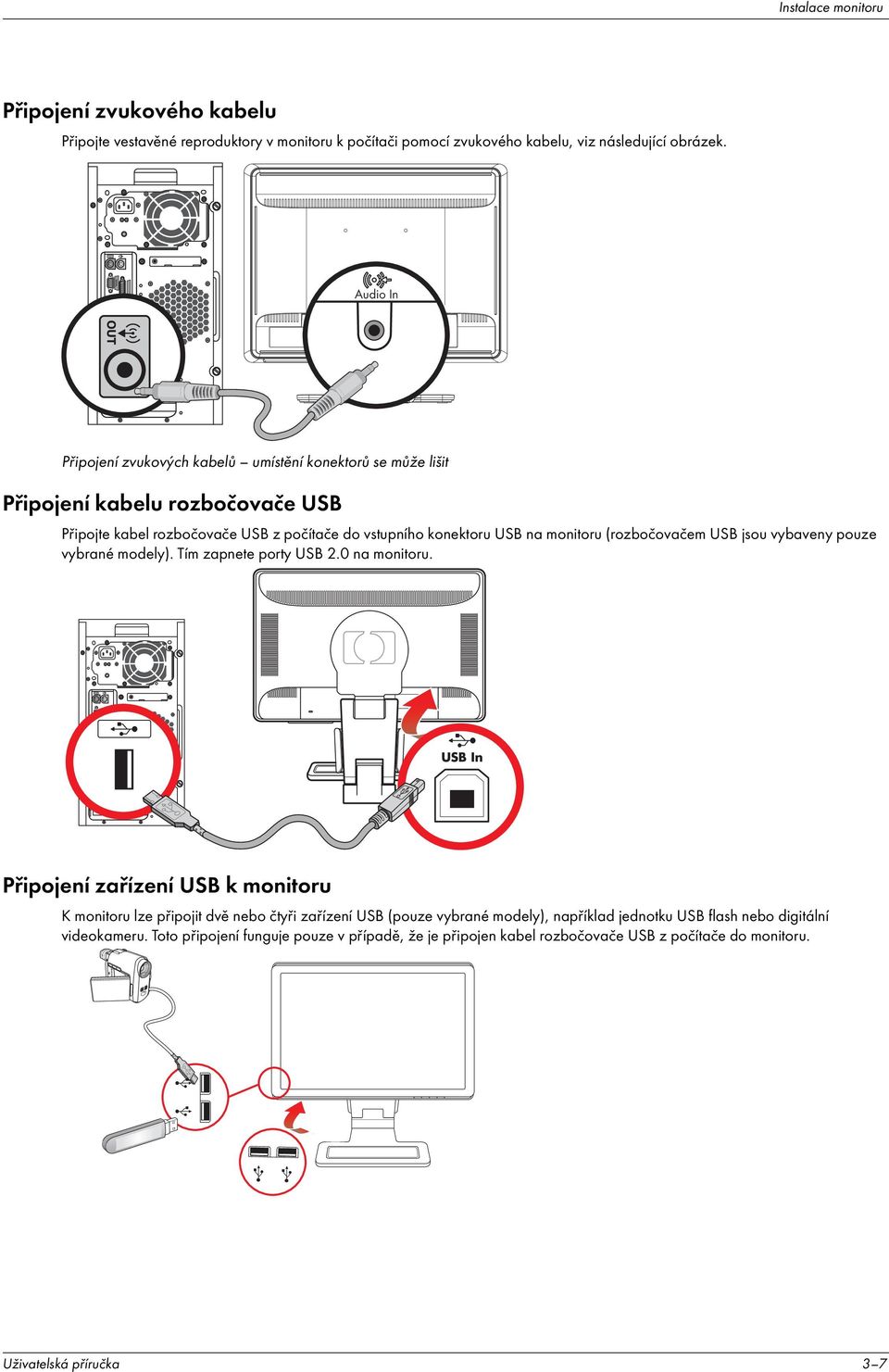 monitoru (rozbočovačem USB jsou vybaveny pouze vybrané modely). T m zapnete porty USB 2.0 na monitoru.