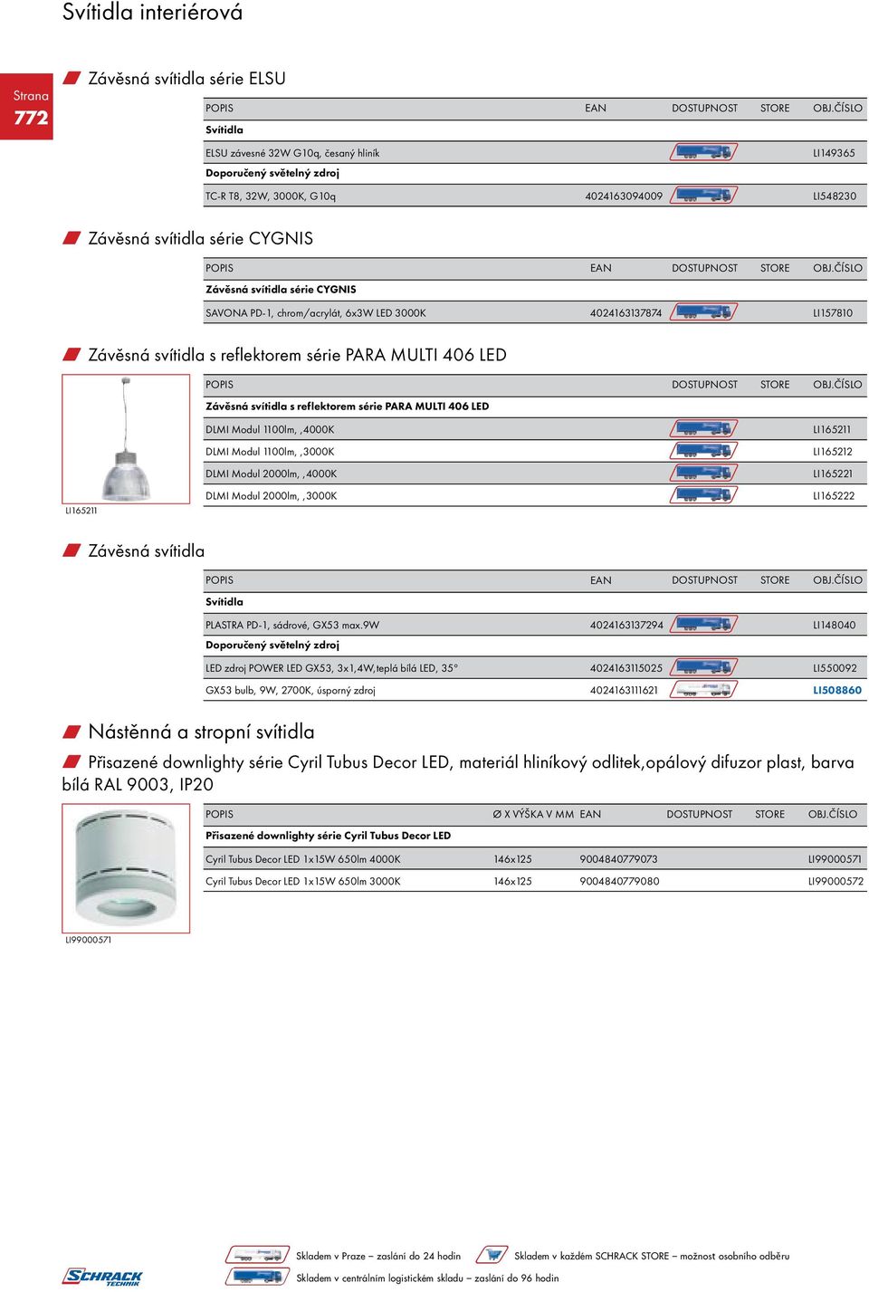 ČÍSLO Závěsná svítidla s reflektorem série PARA MULTI 406 LED LI165211 DLMI Modul 1100lm,,4000K DLMI Modul 1100lm,,3000K DLMI Modul 2000lm,,4000K DLMI Modul 2000lm,,3000K LI165211 LI165212 LI165221