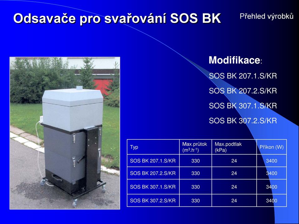 h -1 ) Příkon (W) SOS BK 207.1.S/KR 330 24 3400 SOS BK 207.2.S/KR 330 24 3400 SOS BK 307.