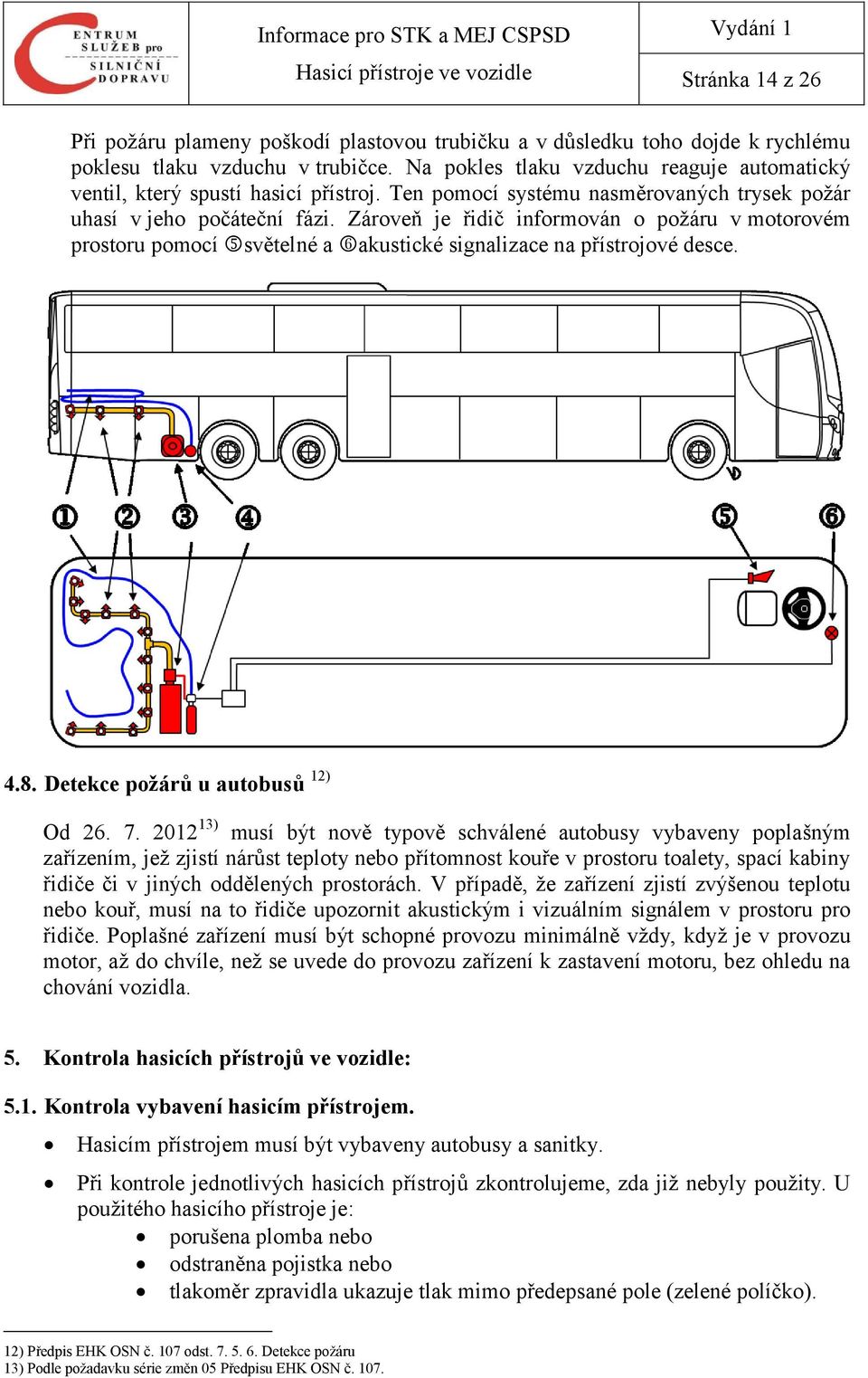 Zároveň je řidič informován o požáru v motorovém prostoru pomocí světelné a akustické signalizace na přístrojové desce. 4.8. Detekce požárů u autobusů 12) Od 26. 7.