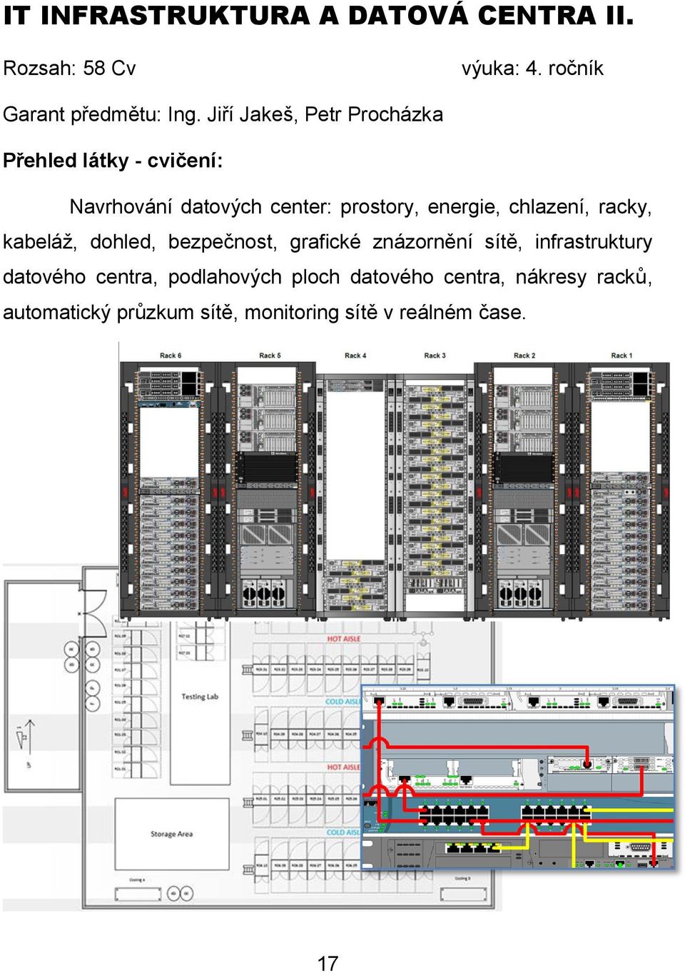 chlazení, racky, kabeláž, dohled, bezpečnost, grafické znázornění sítě, infrastruktury datového