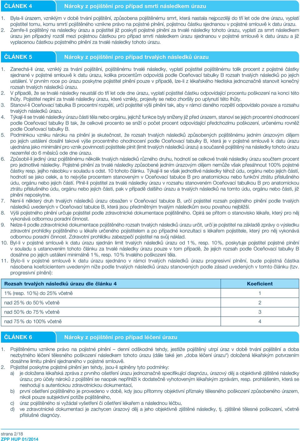 pojistné plnění, pojistnou částku sjednanou v pojistné smlouvě k datu úrazu. 2.