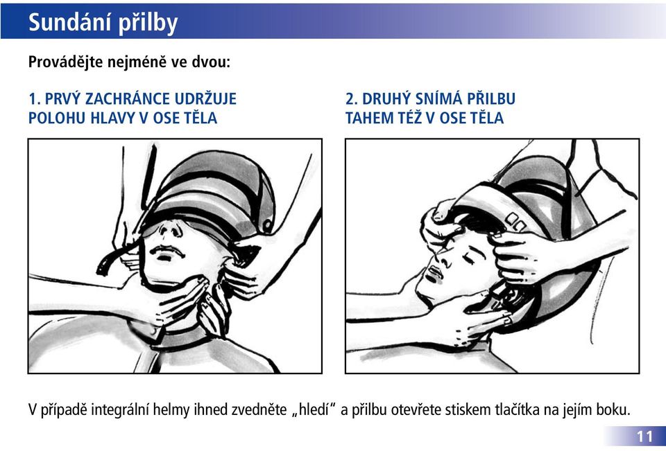 druhý snímá přilbu tahem též v ose těla V případě