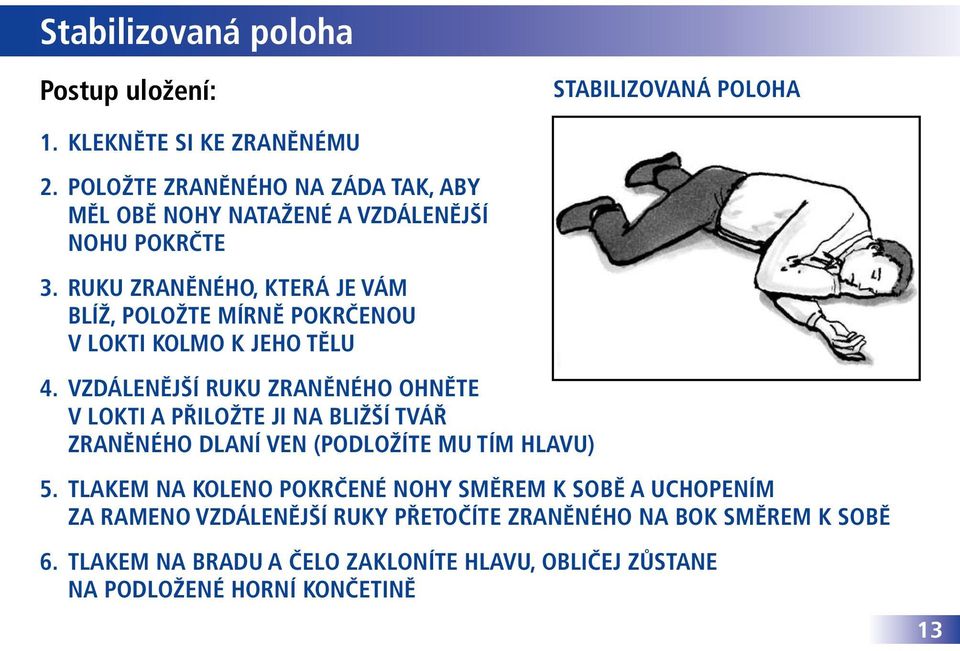 Ruku zraněného, která je vám blíž, položte mírně pokrčenou v lokti kolmo k jeho tělu 4.